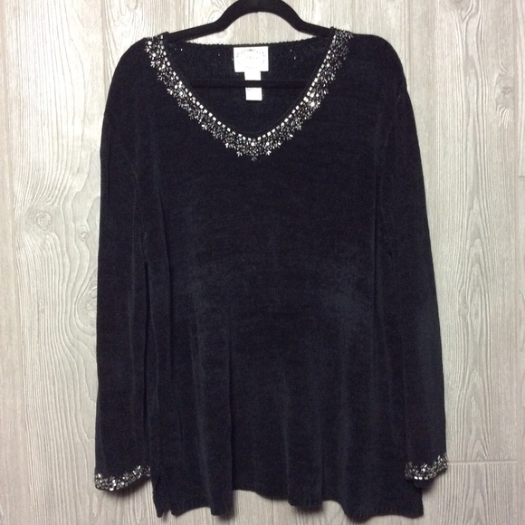 Stitches Sweaters - Black and Silver V-neck Sweater - PLUS SIZE